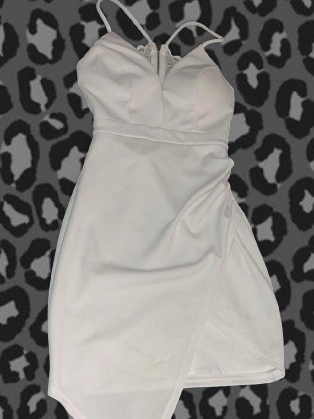 Emerald Sundae White Asymmetrical Mini Dress with Spaghetti Straps